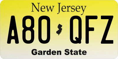 NJ license plate A80QFZ