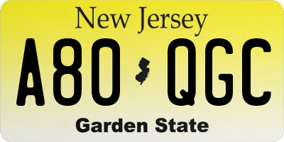 NJ license plate A80QGC