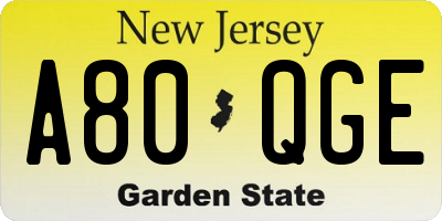 NJ license plate A80QGE