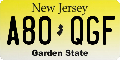 NJ license plate A80QGF