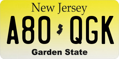NJ license plate A80QGK