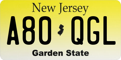 NJ license plate A80QGL