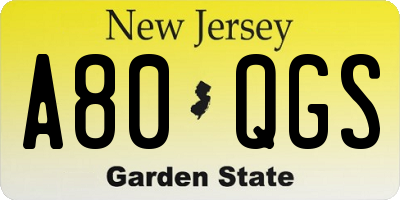 NJ license plate A80QGS