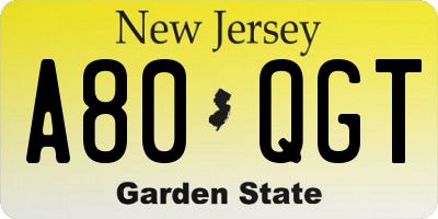 NJ license plate A80QGT