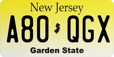 NJ license plate A80QGX