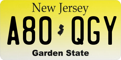 NJ license plate A80QGY