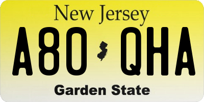 NJ license plate A80QHA
