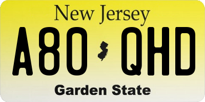 NJ license plate A80QHD