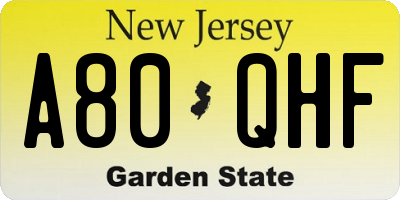 NJ license plate A80QHF