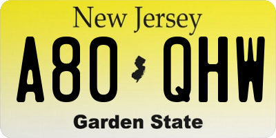 NJ license plate A80QHW