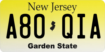 NJ license plate A80QIA
