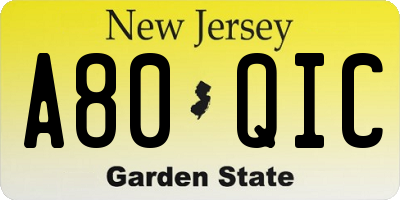 NJ license plate A80QIC