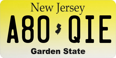 NJ license plate A80QIE