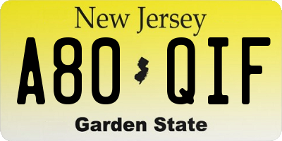 NJ license plate A80QIF