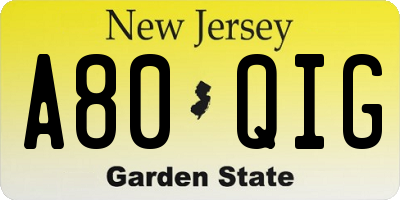 NJ license plate A80QIG