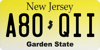 NJ license plate A80QII