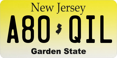 NJ license plate A80QIL