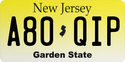 NJ license plate A80QIP