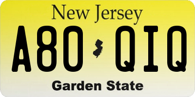 NJ license plate A80QIQ