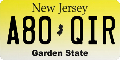 NJ license plate A80QIR