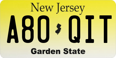NJ license plate A80QIT