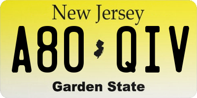 NJ license plate A80QIV