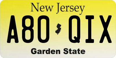 NJ license plate A80QIX