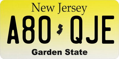 NJ license plate A80QJE
