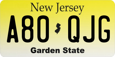 NJ license plate A80QJG