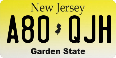NJ license plate A80QJH