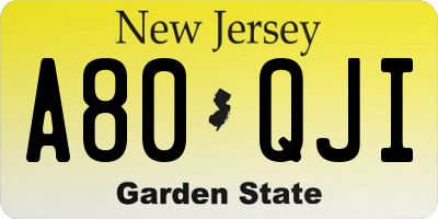 NJ license plate A80QJI