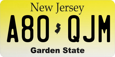 NJ license plate A80QJM