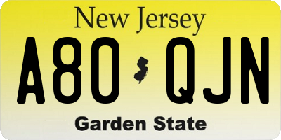 NJ license plate A80QJN