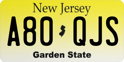 NJ license plate A80QJS
