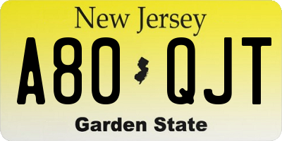 NJ license plate A80QJT