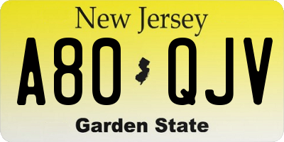 NJ license plate A80QJV