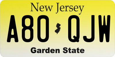 NJ license plate A80QJW