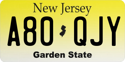 NJ license plate A80QJY