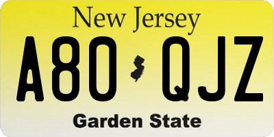 NJ license plate A80QJZ