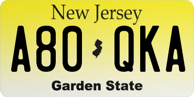 NJ license plate A80QKA