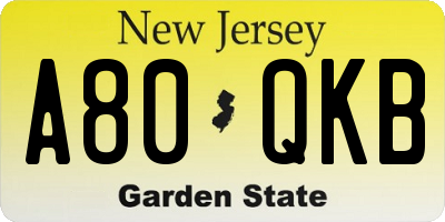 NJ license plate A80QKB
