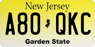 NJ license plate A80QKC