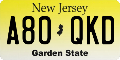 NJ license plate A80QKD