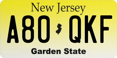 NJ license plate A80QKF