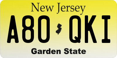 NJ license plate A80QKI