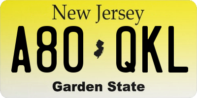 NJ license plate A80QKL