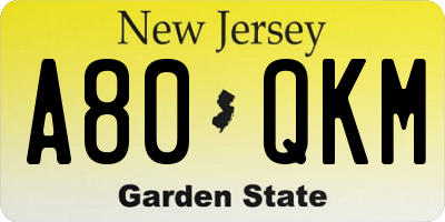 NJ license plate A80QKM