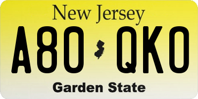 NJ license plate A80QKO