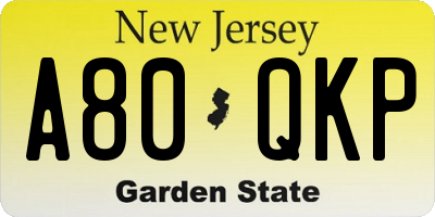 NJ license plate A80QKP