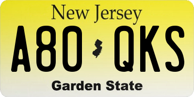 NJ license plate A80QKS